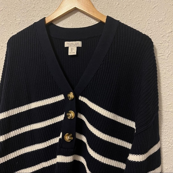 Rachel Zoe New York Striped Quarter Button Down Sweater Large - Picture 2 of 5